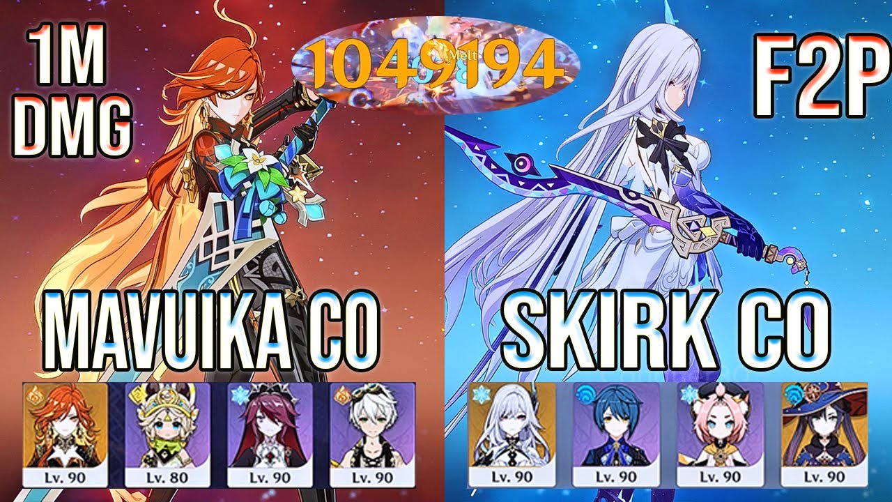 F2P Mavuika C0 + Skirk C0 УНИЧТОЖЬТЕ Abyss 12 – 1M Burst Showcase | Genshin Impact