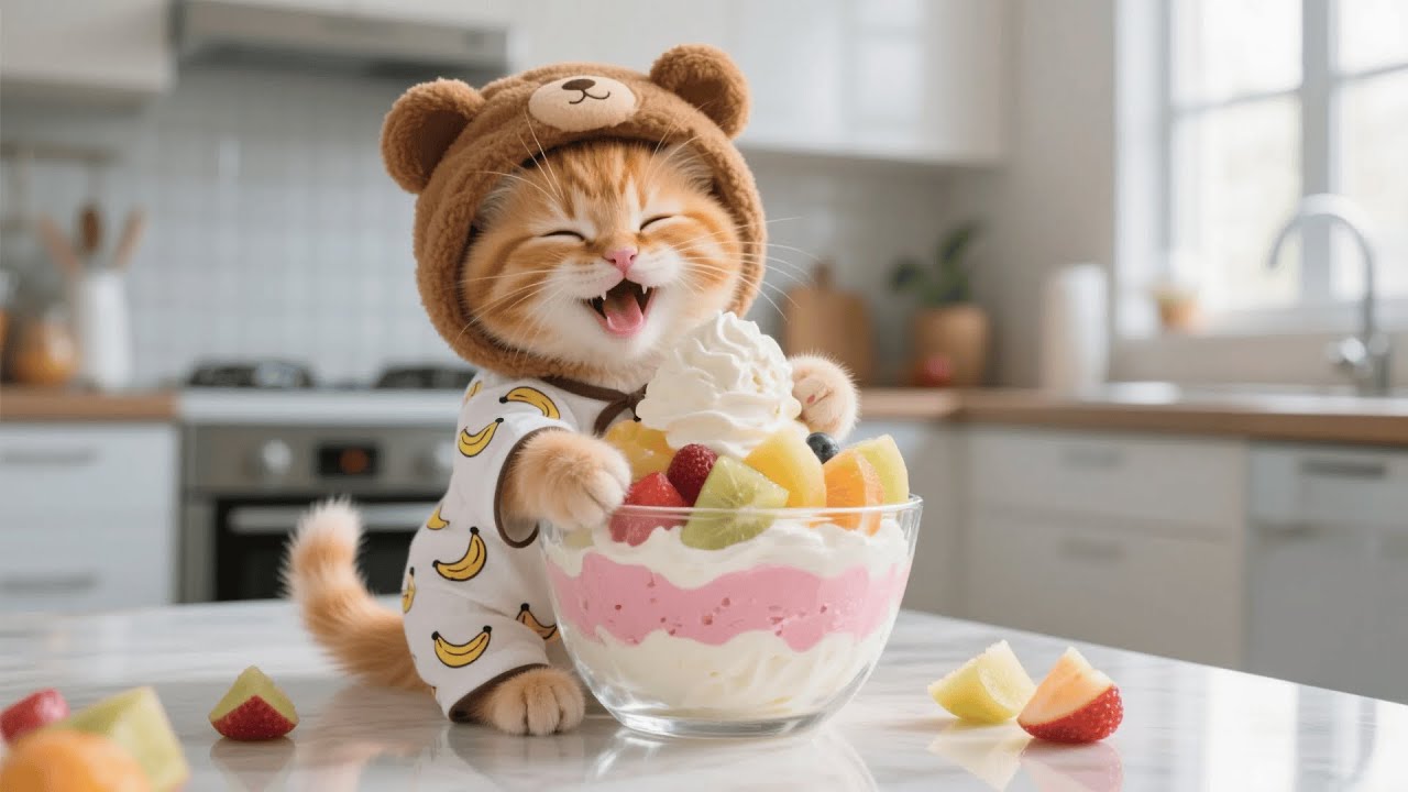 Ginger Kitten and He Friends Go Crazy for Fruit Ice Cream — Mama Cat Makes the Best in Town 🍓🐾