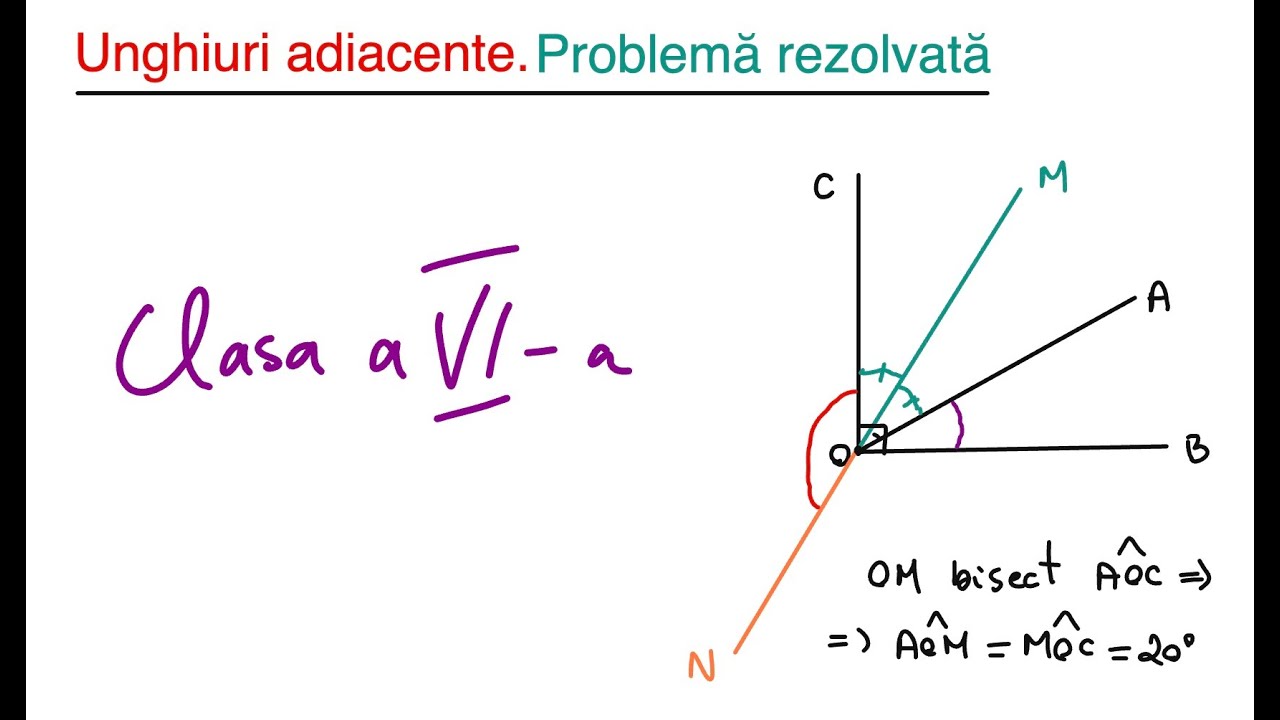 Unghiuri adiacente, bisectoare - Problema rezolvata (clasa a VI-a)