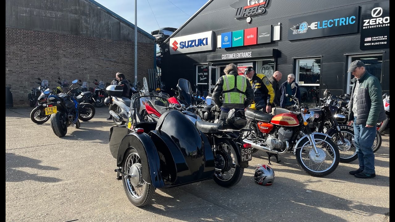 Panther and sidecar run for breakfast and blether with friends at a local bike shop cafe.
