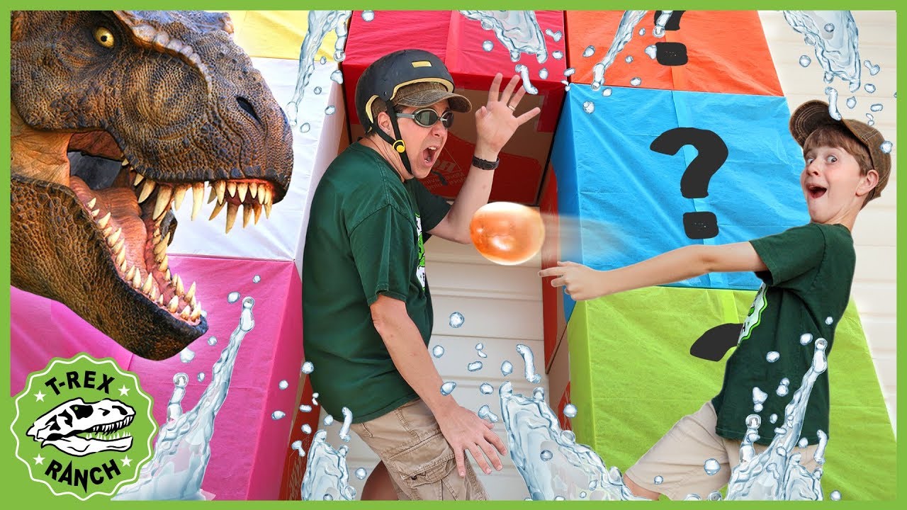 Dinosaur Box Fort Challenge! Kids Play Mystery Game with Surprise Toy Dinosaurs & Animals