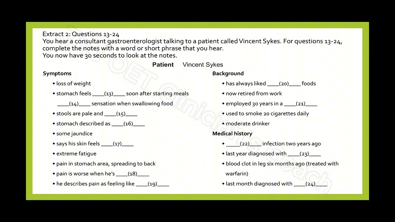 OET listening test 4  #oet #oettraining #oetlistening #oetshadowing #medicalenglish