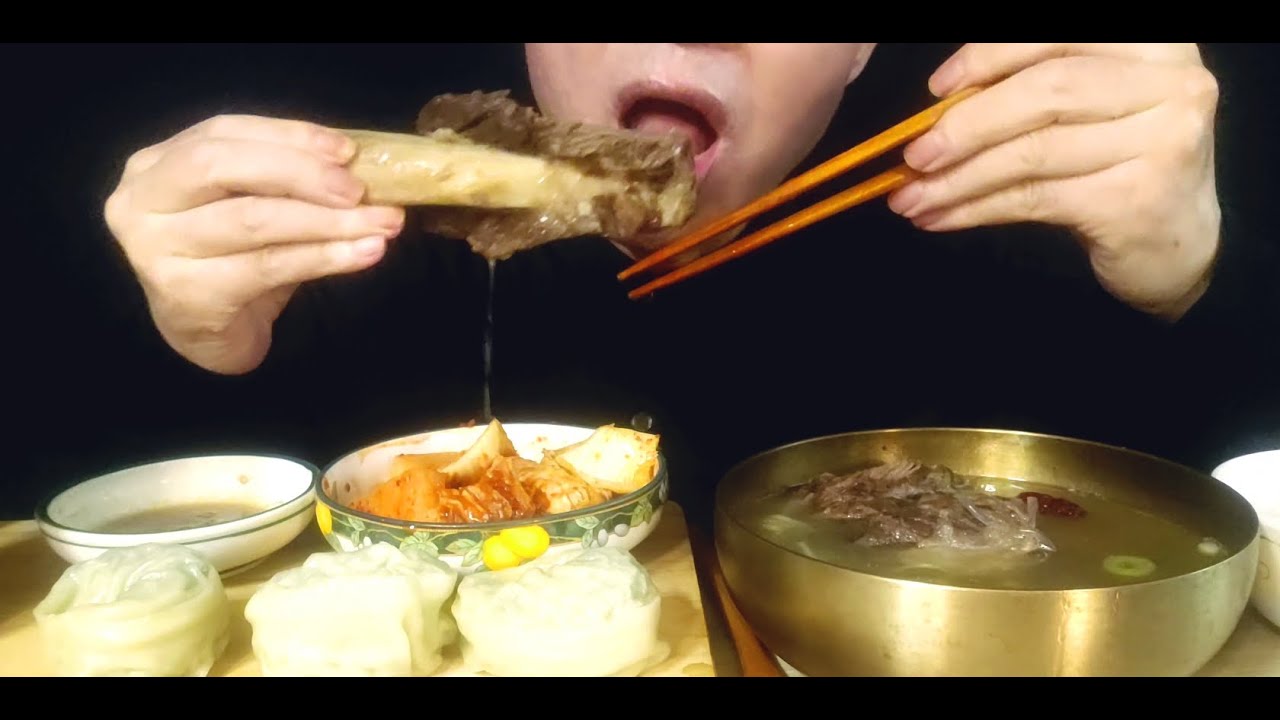 ASMR MUKBANG  Short Rib Soup and  Dumplings, 갈비탕과 만두
