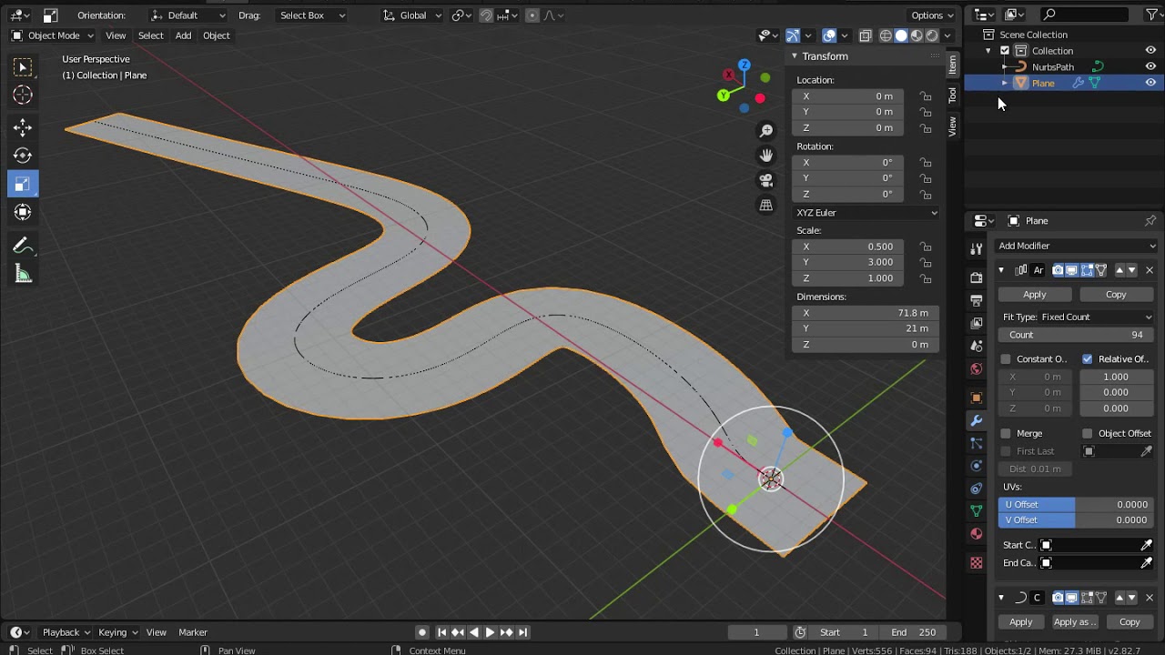 Создание дороги в Blender 2.8