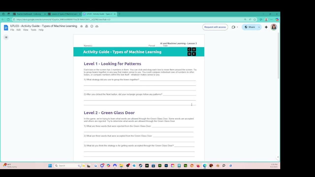 Lesson 2: Types of Machine Learning: Level 1 - Code.org - AI and Machine Learning