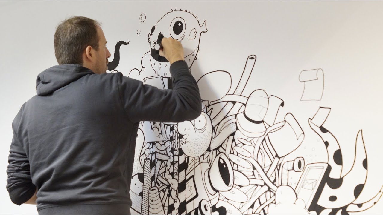 Wall painting with Posca and Acrylics  by Oscar Llorens