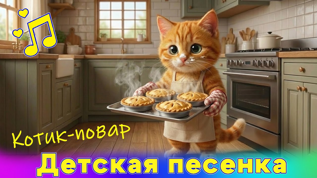 Котик-повар готовит пироги. Весёлая детская песенка с анимацией.