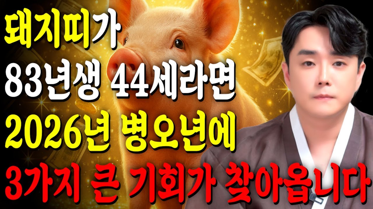 ✨2026년 병오년 1983년생 43세 돼지띠운세✨ 눈물나는 인생 살아오느라 고생했어요! 말년에 모든걸 보상받아 금전,문서,귀인,자식복으로 대박나는 83년생 43세 돼지띠 평생운세