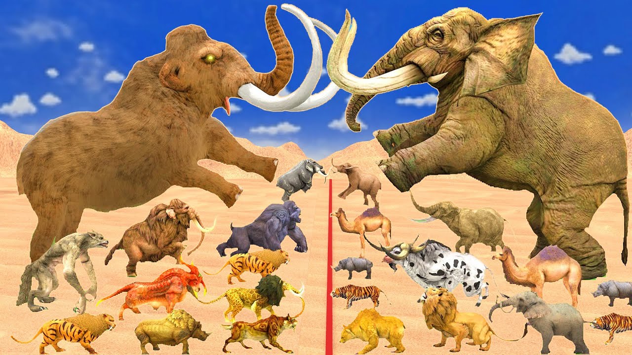 Animal Epic Battle Prehistoric Mammals VS Modern Mammals Size Super Animal Battle Simulator