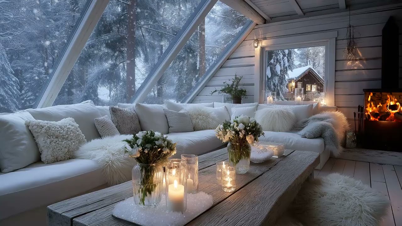 🎹🌸Snowy Window Serenity | Relaxing Piano in a Flower-Filled White Lounge – 5 Hours Focus Relax Sleep