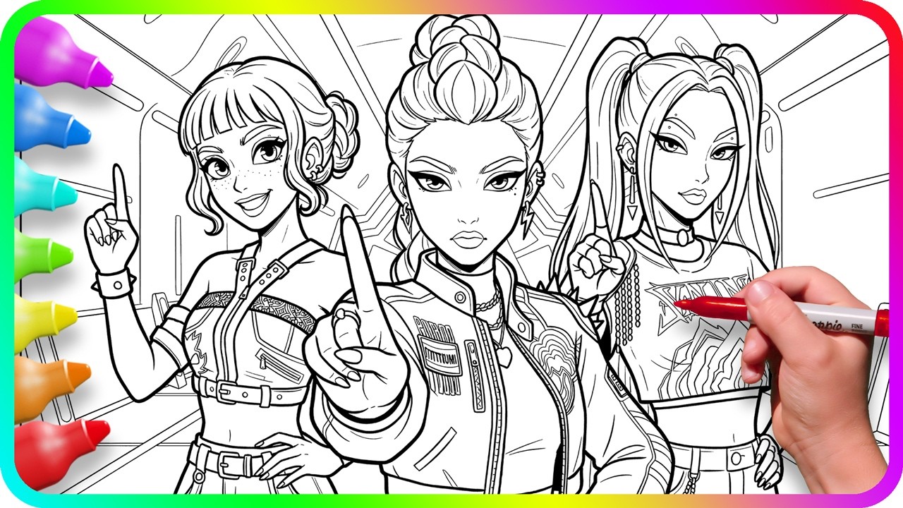 Satysfakcjonujące kolorowanki FanArt - KPop Demon Hunters / Mira, Rumi, Zoey