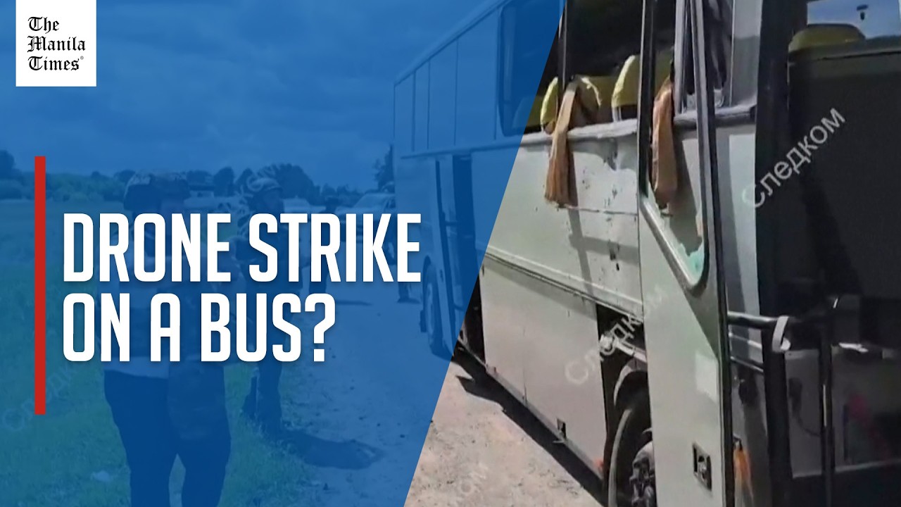 Russia shows site of drone strike on bus carrying Belarusian children