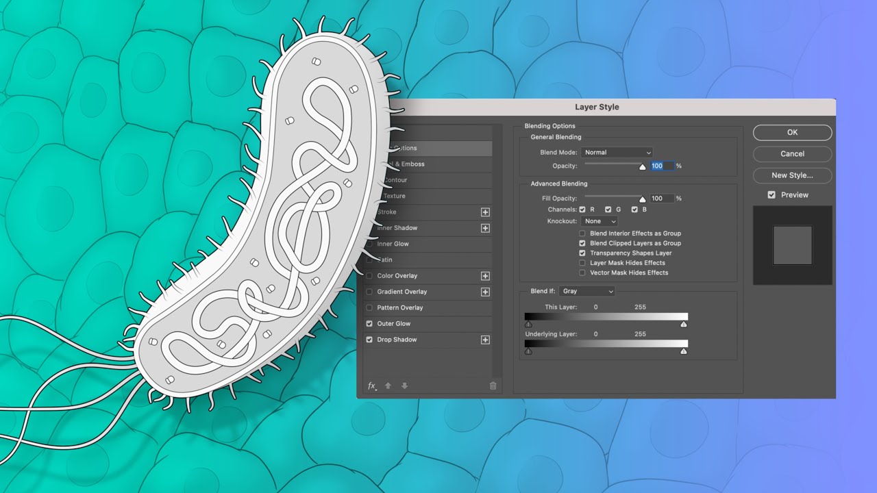Medical illustration Photoshop tutorial: Using Layer Styles to add outline, glows and drop shadows