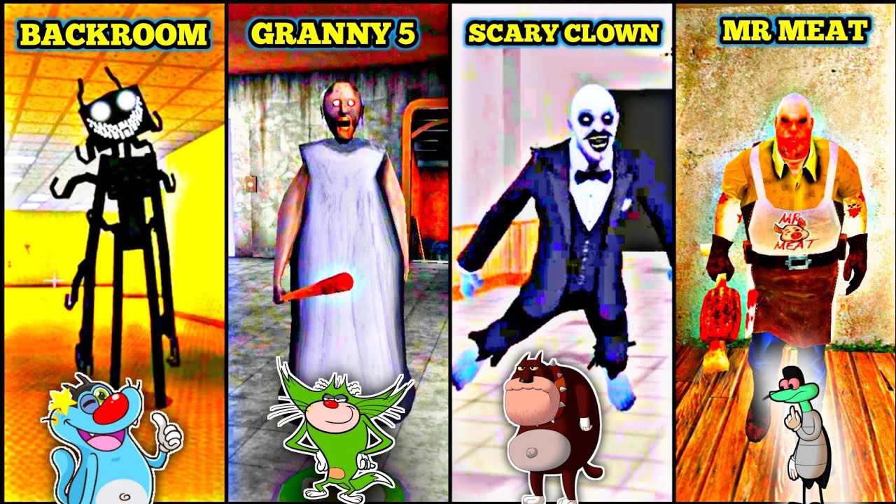 Backroom Vs Granny 5 Vs Scary Clown Vs Mr Meat With Oggy and Jack