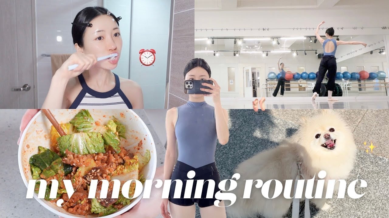 나의 평일 아침 루틴 🌿 스킨케어, 취미발레, 봄동비빔밥, 살구랑 산책 | Vlog