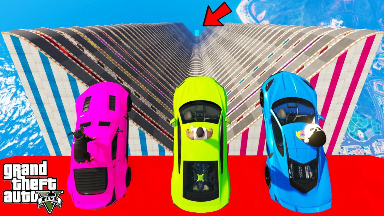 FRANKLIN TRIED IMPOSSIBLE STRAIGHT DOWN RAMP PARKOUR CHALLENGE IN GTA 5 | SHINCHAN and CHOP