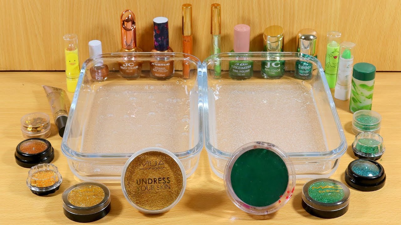 Gold vs Green | Mixing Makeup Eyeshadow Into Clear Slime - Satisfying Slime Video
