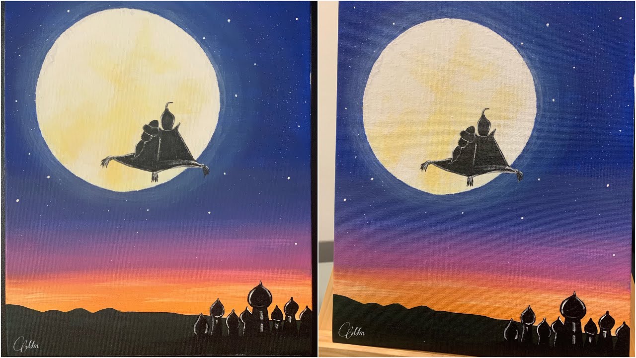 Magic carpet ride / Aladdin / princess jasmine / love/ acrylic painting on canvas