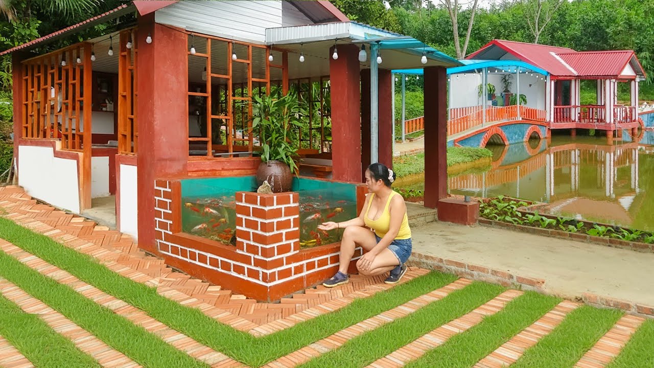 DIY Building A Large Aquarium With Bricks and Glass next to the Kitchen - Build House on Mud Pond