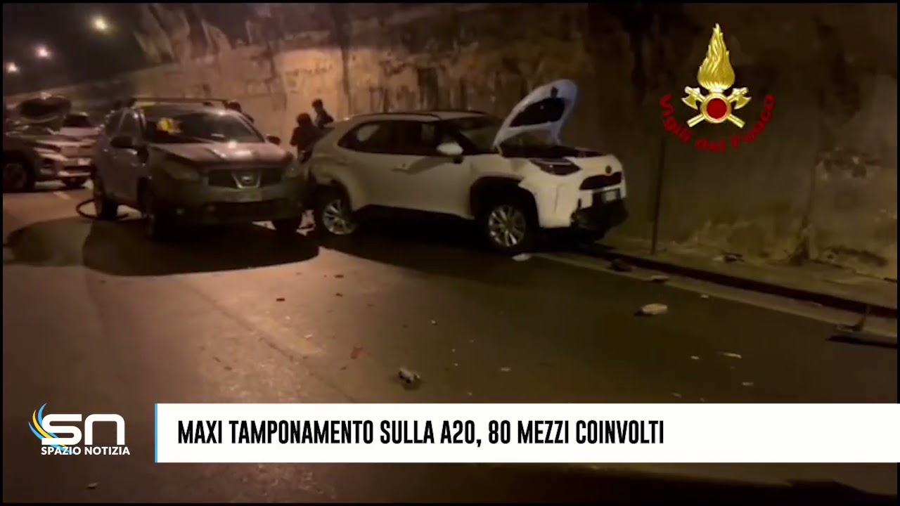 Maxi tamponamento sulla A20, 80 mezzi coinvolti