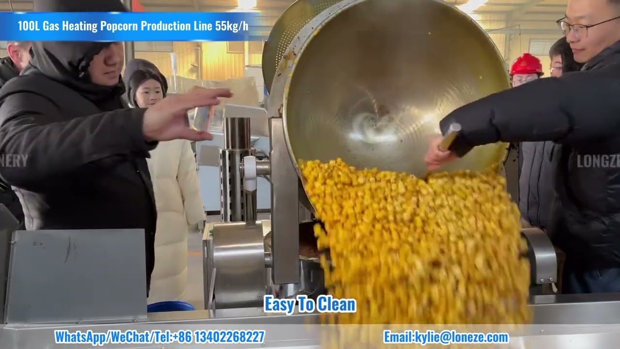 Industrial Gas Popcorn Production Line Commercial Caramel Popcorn Maker Machine #popcornmachine 