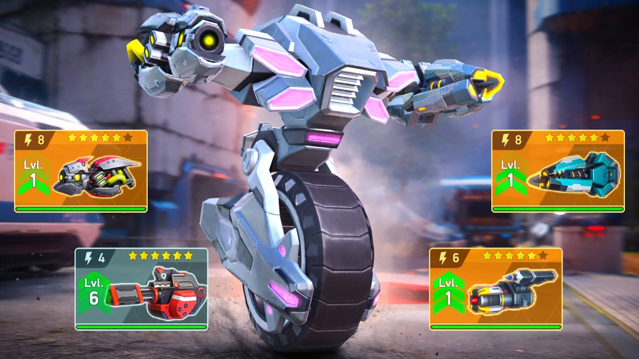 Slingshot & Revoker 8, Pod Gun 8, Gemini 6, Auto Cannon 4 - Mech Arena