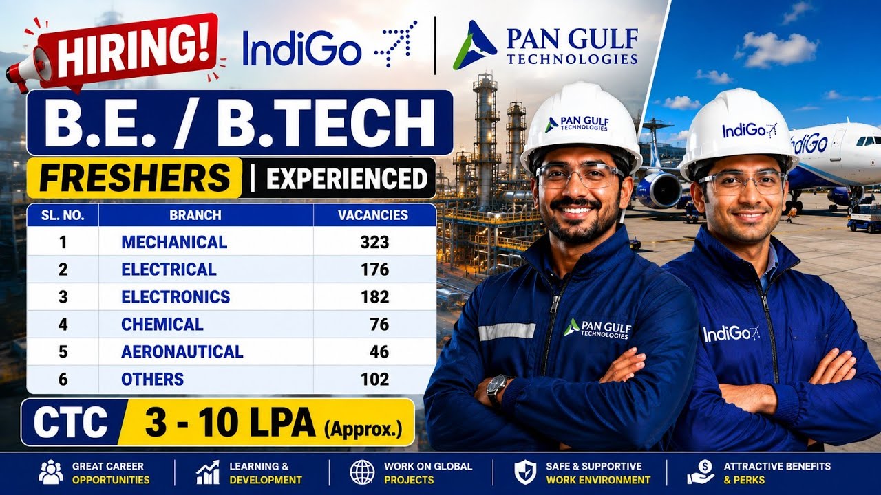 IndiGo & Pan Gulf Technologies Hiring 2026 | B.E/B.Tech | Freshers & Experienced | @Jobgo4U