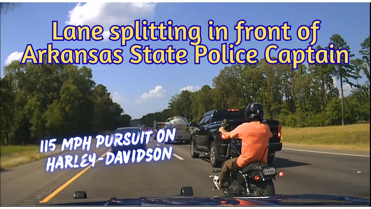 Harley-Davidson flees after lane splitting in front of ARKANSAS STATE POLICE CAPTAIN #pursuit #chase