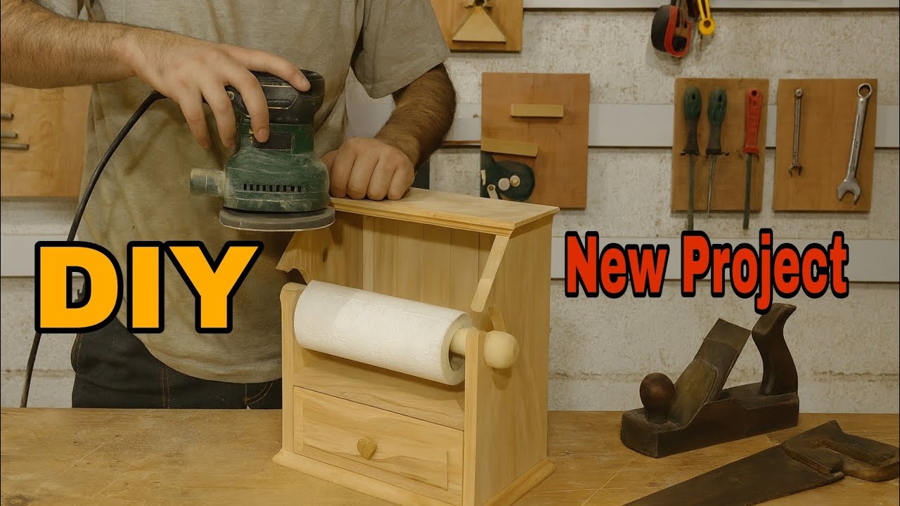 DIY Creative & Unique Woodworking Project – Wooden Paper Towel Holder with Drawer.
