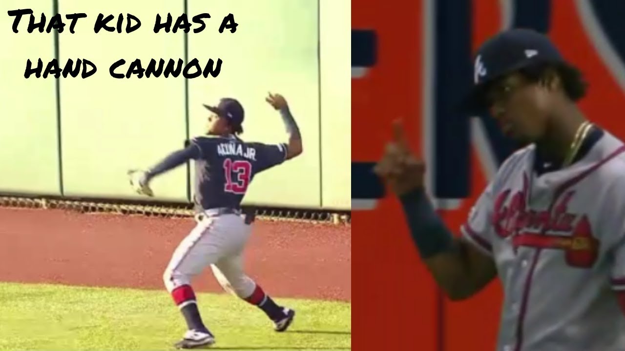 Ronald Acuna Jr. throwing out runners