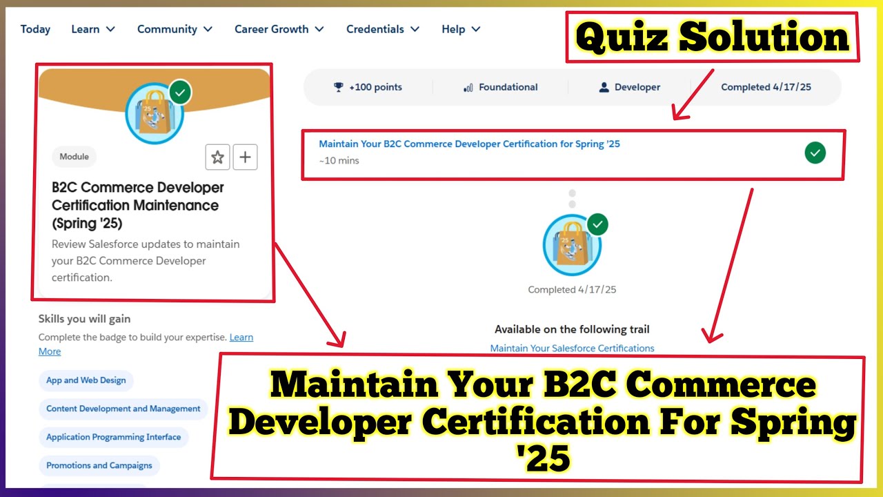 B2C Commerce Developer Certification Maintenance Spring '25 | Salesforce Tailhead | Quiz Solution