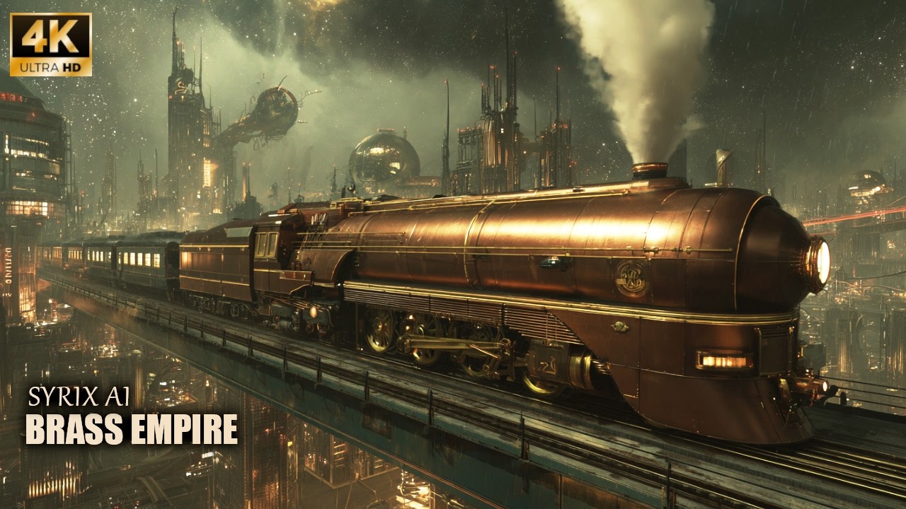 Steampunk Train Through a Rainy Brass Empire | Relaxing AI Journey 4K