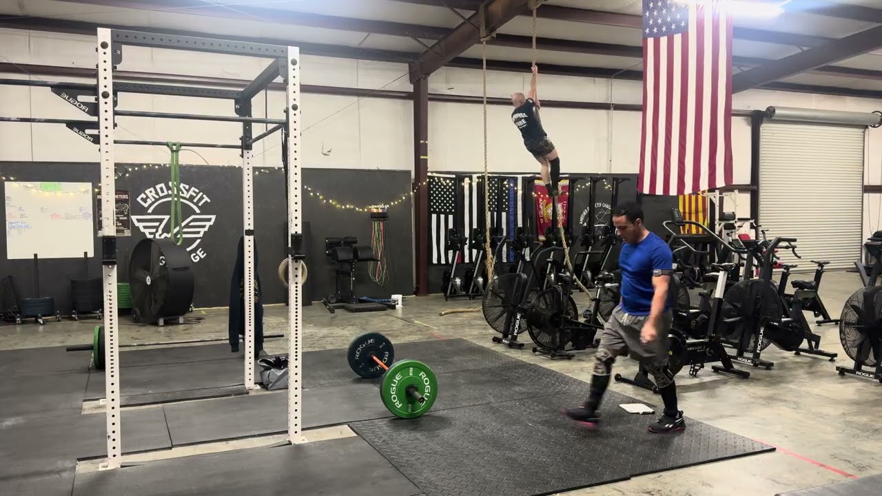 6 Rds 2 Rope Climbs, 12 Deadlifts 185Ibs, 50'  Walking Lunge