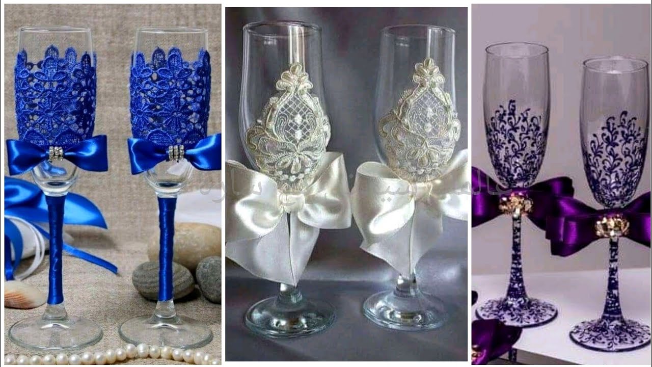 طريقة تزين كؤوس الخطوبة 💍بطريقة رائعة/ 2 أفكار لتزين كؤوس الخطوبة/ Diy wedding glasses