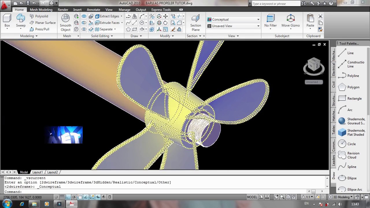 TUTORIAL GAMBAR AUTO CAD 3 DIMENSI AS PROPELLER