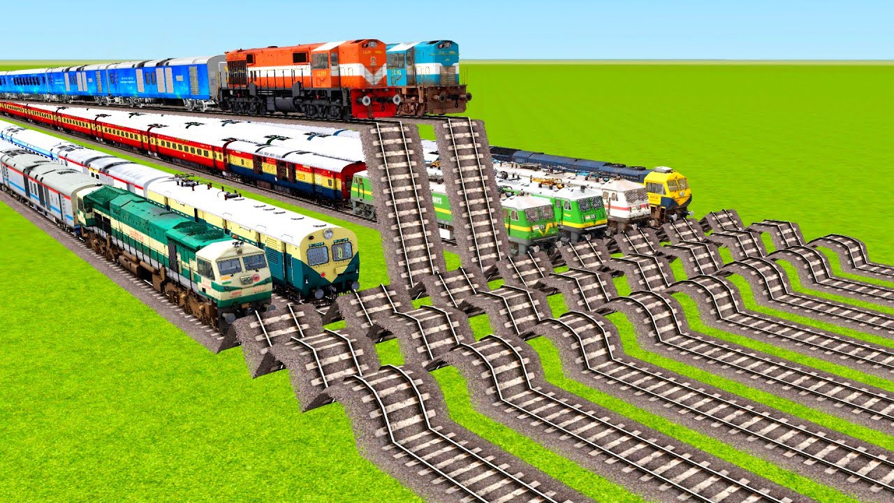EIGHT TRAINS DIFFICULTY CROSSING AND CRASHING ON HIGH SPEED BUMPS RAILROAD|▶️ Train simulator|