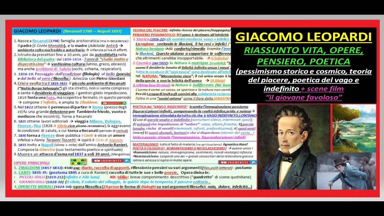 ✅ GIACOMO LEOPARDI: riassunto VITA, OPERE, PENSIERO, POETICA  (X SUPERIORI)