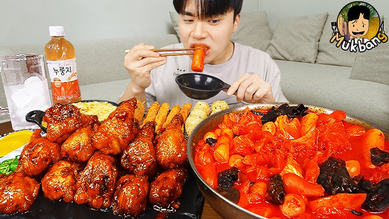 ASMR MUKBANG | Острый мала ттокбокки, Хрустящая жареная курица с медом рецепт ! принимать пищу