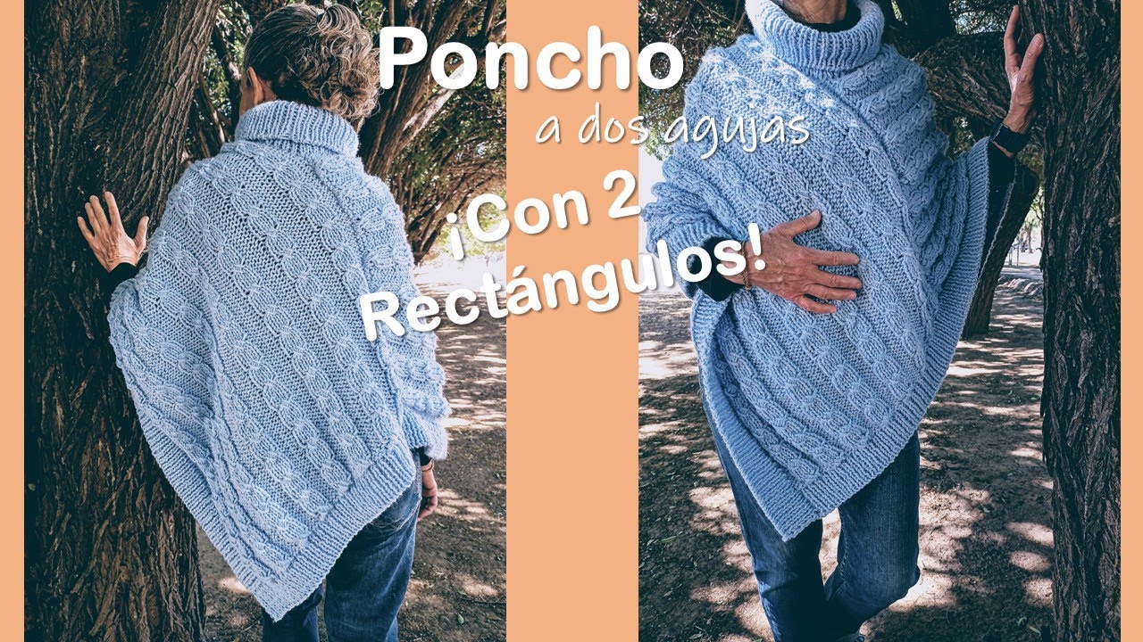 ¡Con 2 RECTÁNGULOS! PONCHO a dos agujas para mujer ¡Fácil y paso a paso!!