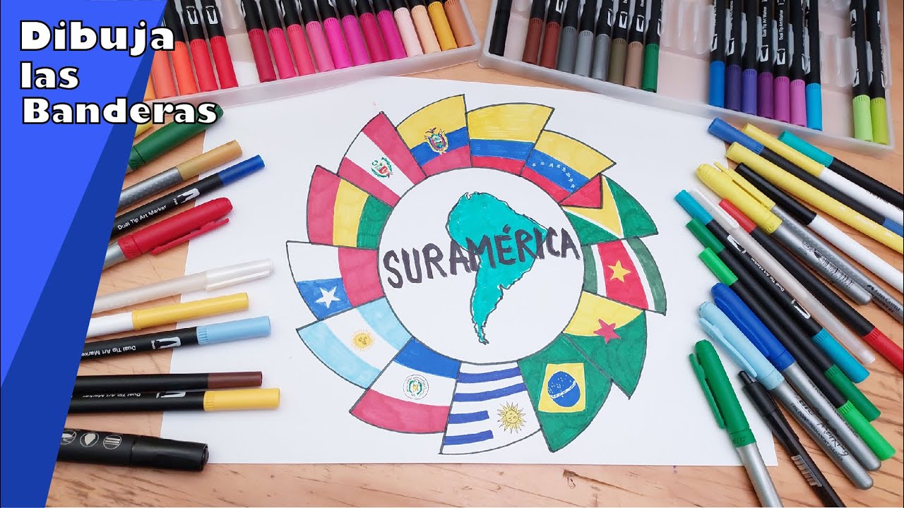 🌎 Dibuja las 13  banderas de Sudamérica en logo Espiral 🌎