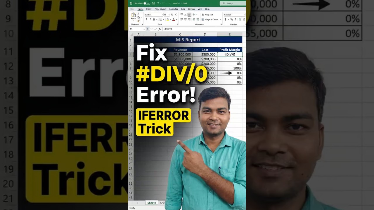 #DIV/0 Error Fix in Excel! IFERROR Trick ⚡ #exceltricks
