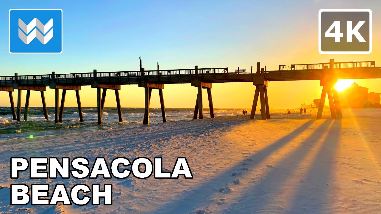 [4K] Pensacola Beach, Florida USA - Sunset Walking Tour Vlog & Vacation Travel Guide 🎧 Binaural