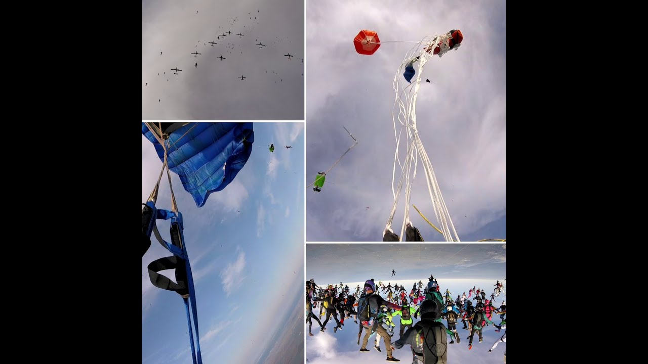 Double Parachute Malfunction during 200 Person Skydive World Record Attempt