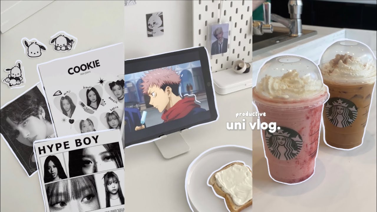 uni diaries 🎱🎧: productive days, grwm, studying, skincare routine, korean snacks