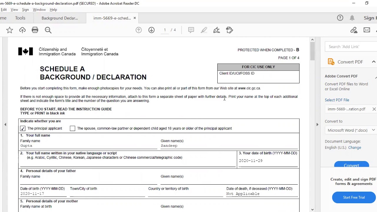 How to fill Schedule A Background Declaration Form IMM 5669E