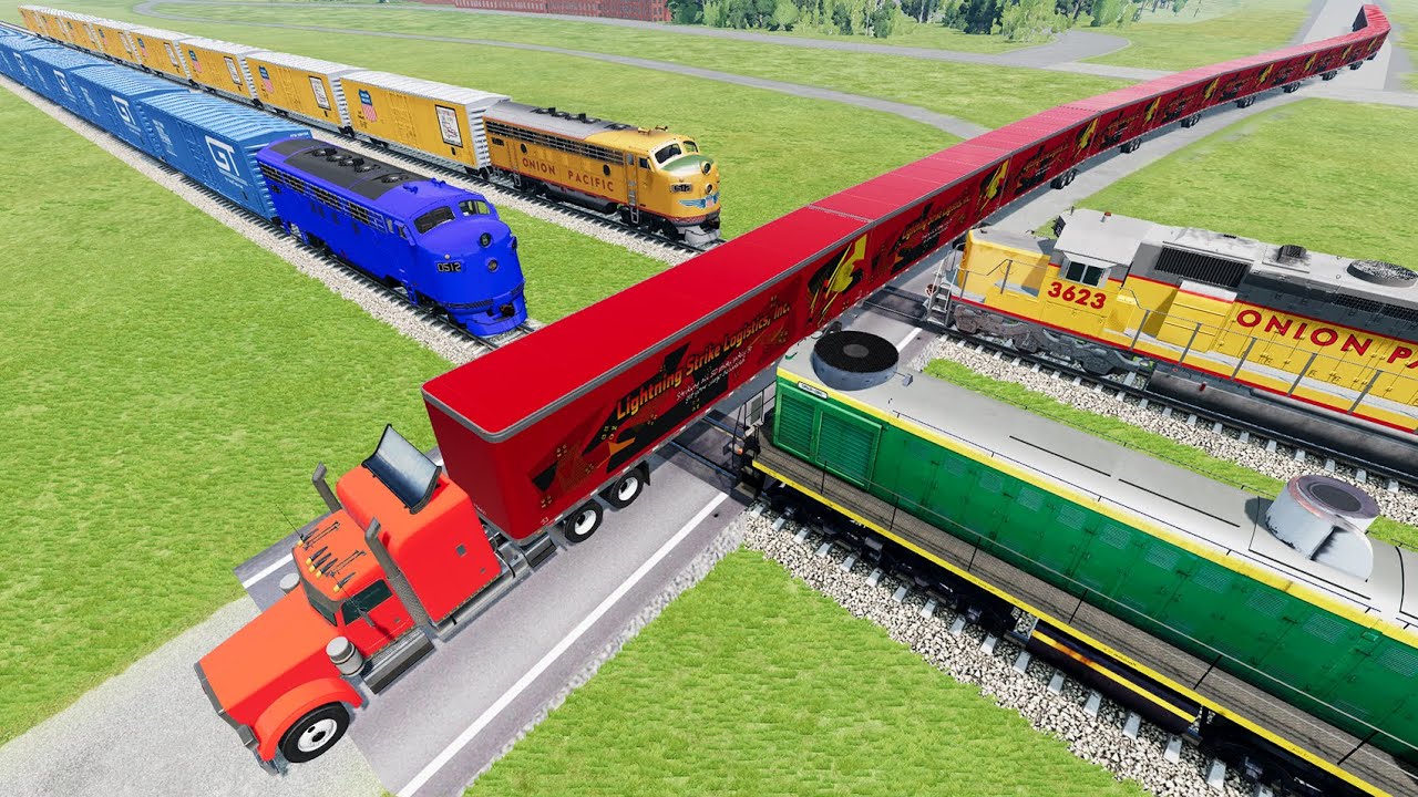 Long Giant Truck Accidents on Rail and Train is Coming #98 | BeamNG Drive