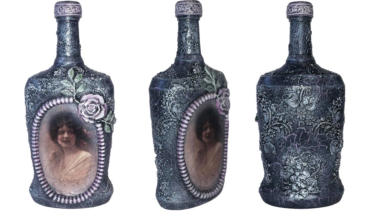 DIY DECOUPAGE BOTTLE DECORATION / BOTTLE DECORATION WITH RICE PAPER