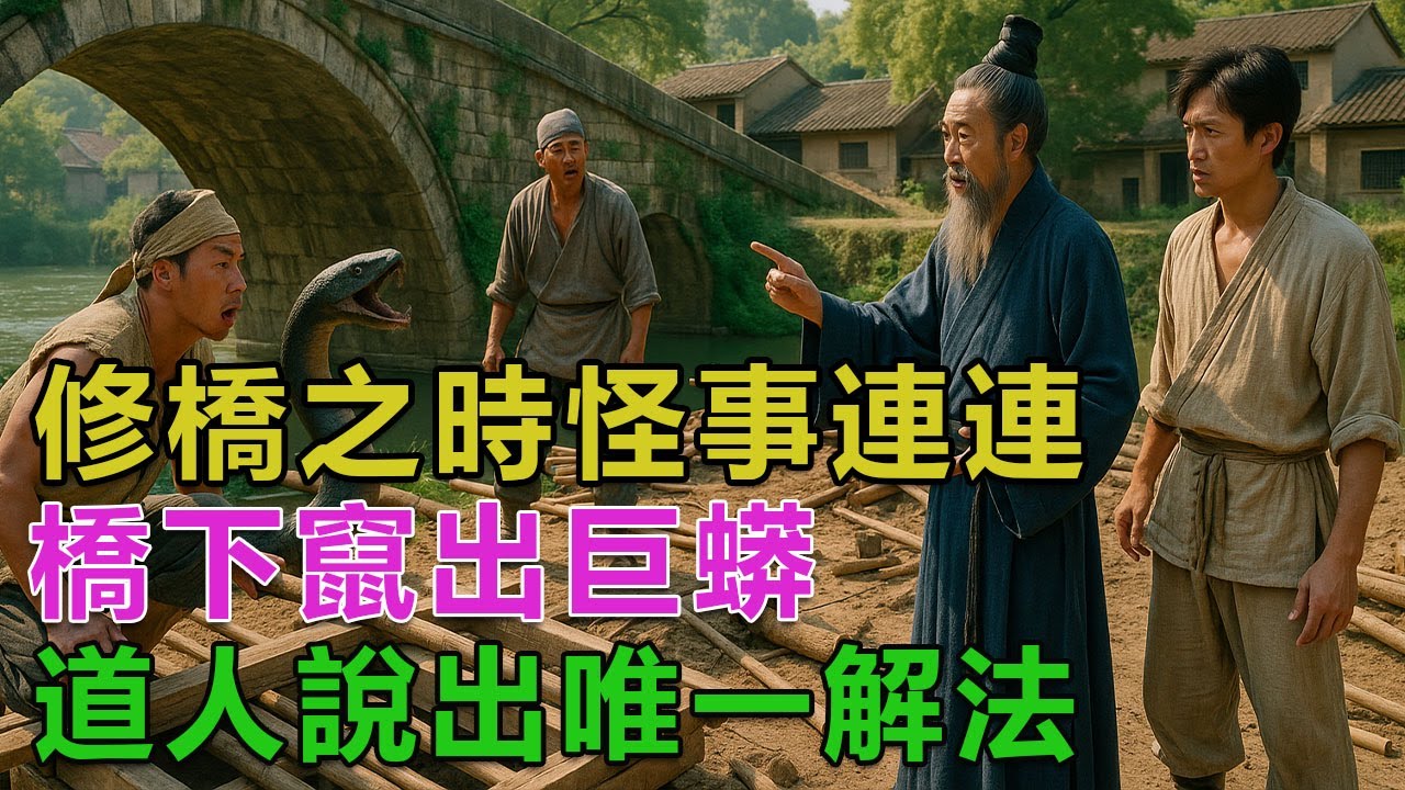 民間故事：修橋之時怪事連連，橋下竄出巨蟒，道人說出唯一解法