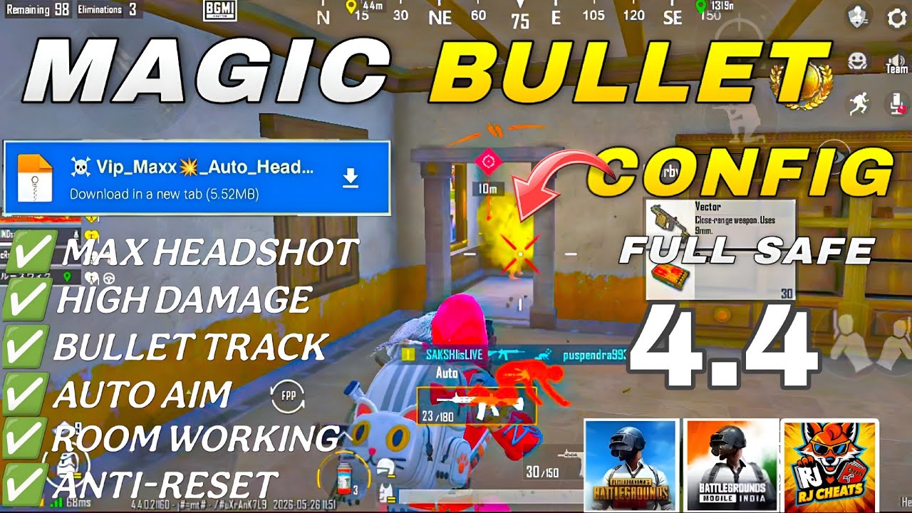 BGMI 4.4 🔥MAGIC BULLET TRACKING AUTOHEADSHOT CONFIG FILE |HIGH DAMAGE AIMBOT CONFIG BGMI 4.4