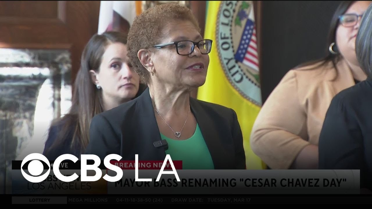 Los Angeles Mayor Karen Bass holds a news conference, announcing Cesar Chavez Day to be renamed Farm